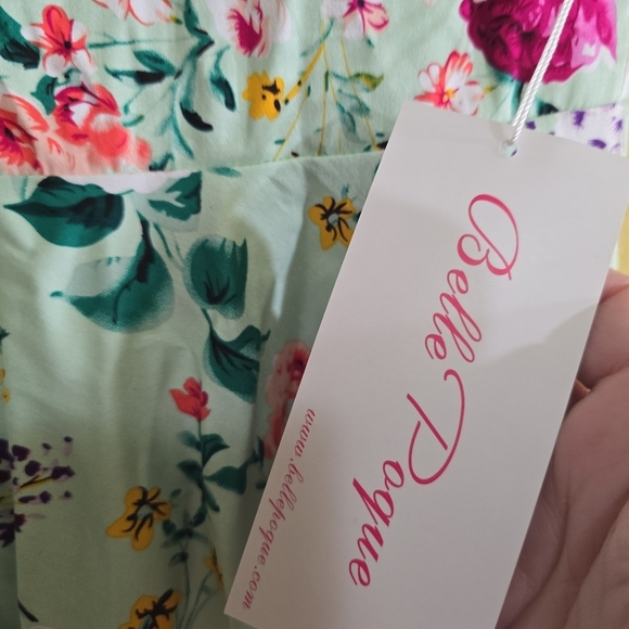 NWT Belle Poque Retro Fit and Flare Pin-up Dress Medium Mint Green Floral - Picture 7 of 8